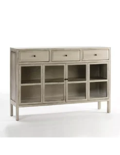 Buffet Vitrine 2 Portes 3 Tiroirs Grisé, Thai Natura