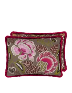 Coussin Rose De Damas Embroidered Cranberry, Designers Guild