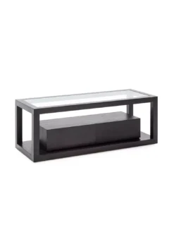 Meuble TV Noir/verre 2 Tiroirs, Thai Natura