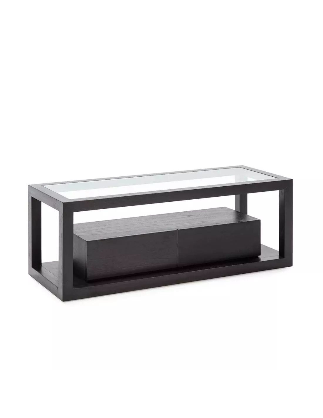 Meuble TV noir/verre 2 tiroirs, Thai Natura Meuble TV Noir/verre 2 Tiroirs, Thai Natura -Deco En Ligne Magasin meuble tv noirverre 2 tiroirs thai natura