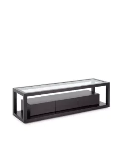 Meuble TV Noir/verre 3 Tiroirs, Thai Natura