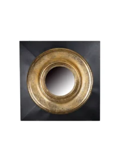 Miroir Carré Noir Et Doré Patiné Vieilli