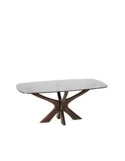 Table Basse Madera Croisés Bois Et Verre Fumé 110cm