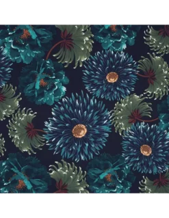 Tissu Hanazakari Bleu Et Vert, K3 Design By Kenzo Takada